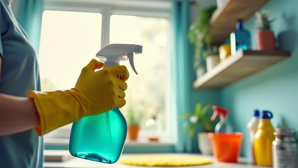 A person cleaning with a spray bottle.