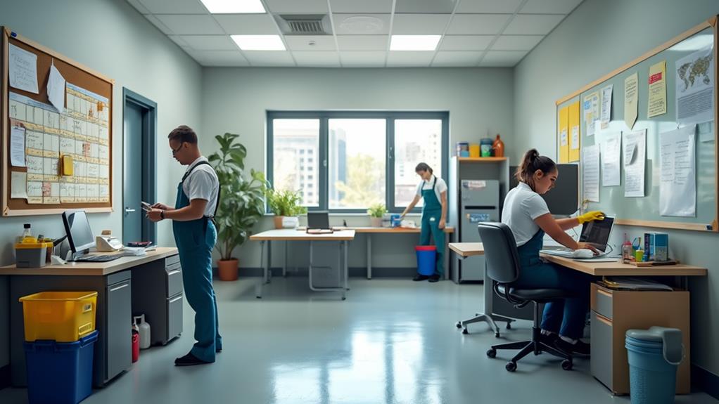 People working in a clean office.