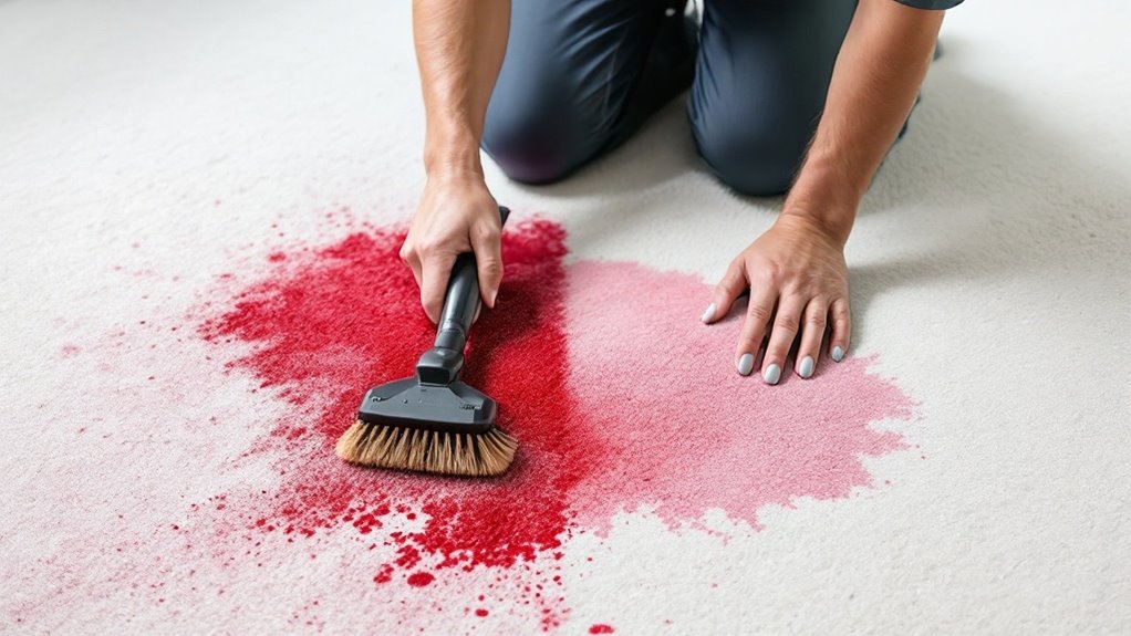 Cleaning a stained carpet.